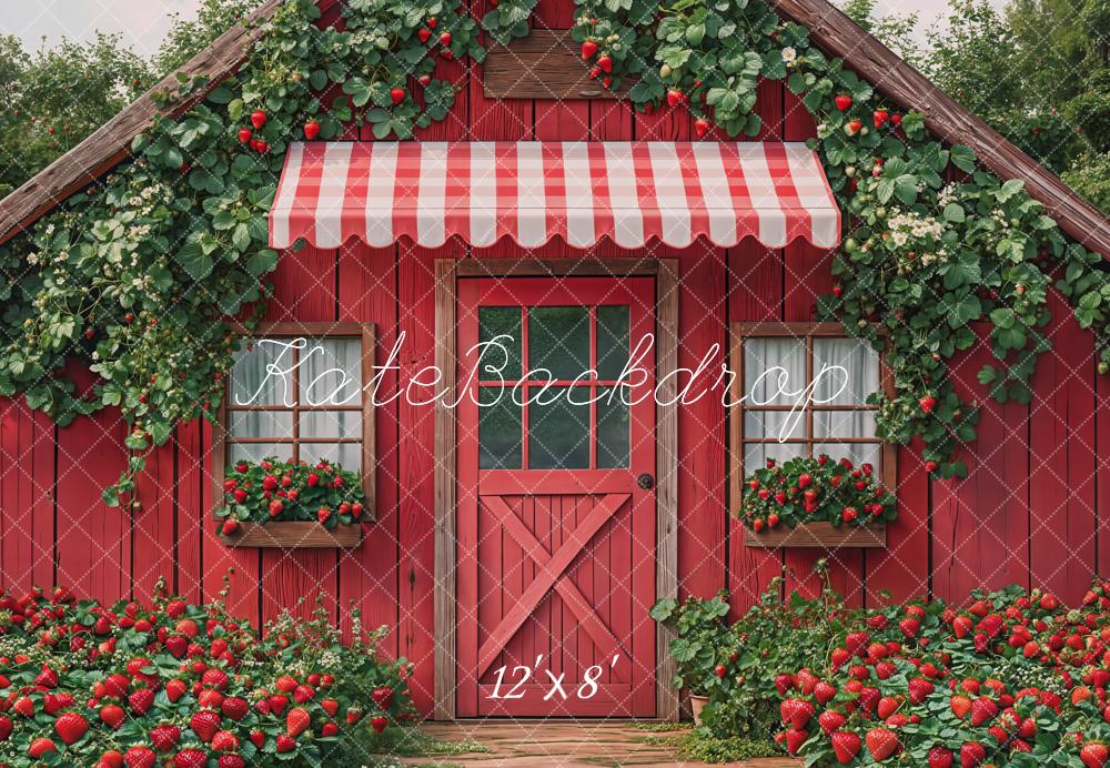 Kate Fleece Red Strawberry House Backdrop Designed by Emetselch - Kate Backdrop AU