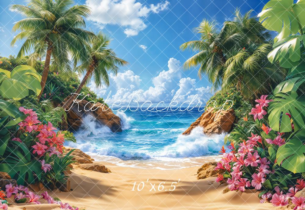 Kate Fleece Tropical Blue Sky Sea Beach Backdrop Designed by Emetselch