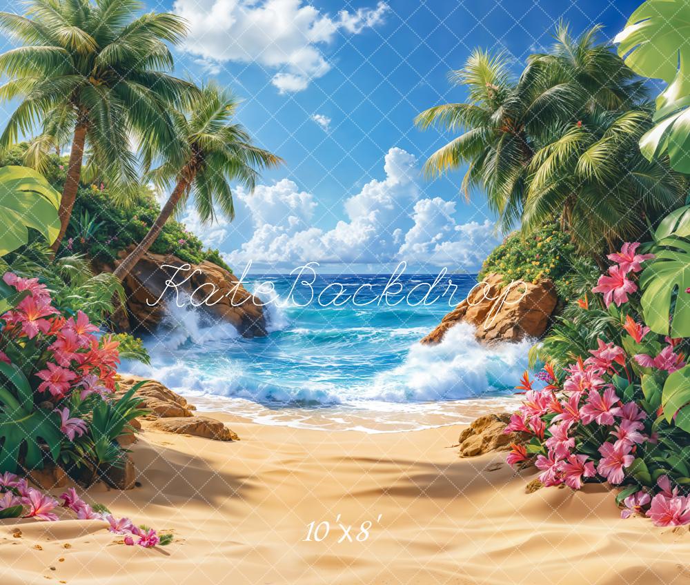 Kate Fleece Tropical Blue Sky Sea Beach Backdrop Designed by Emetselch