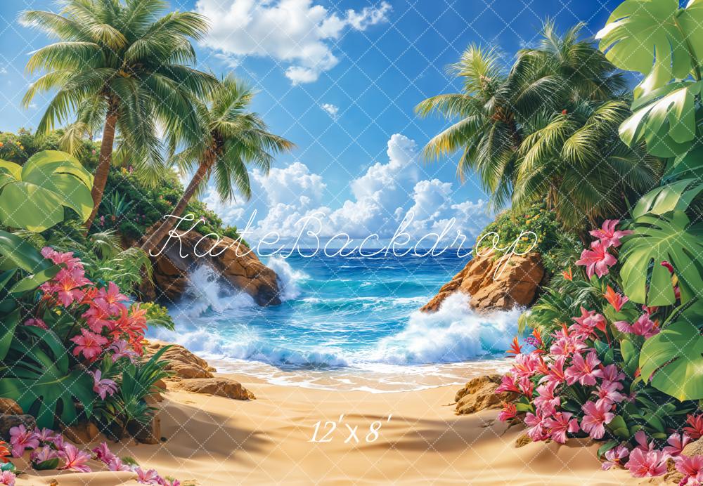 Kate Fleece Tropical Blue Sky Sea Beach Backdrop Designed by Emetselch