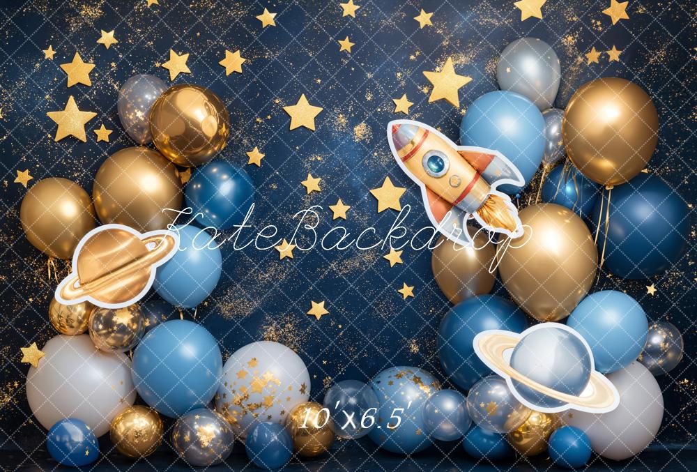 Kate Fleece Balloon Rocket Starry Sky Backdrop Cake Smash Designed by Emetselch