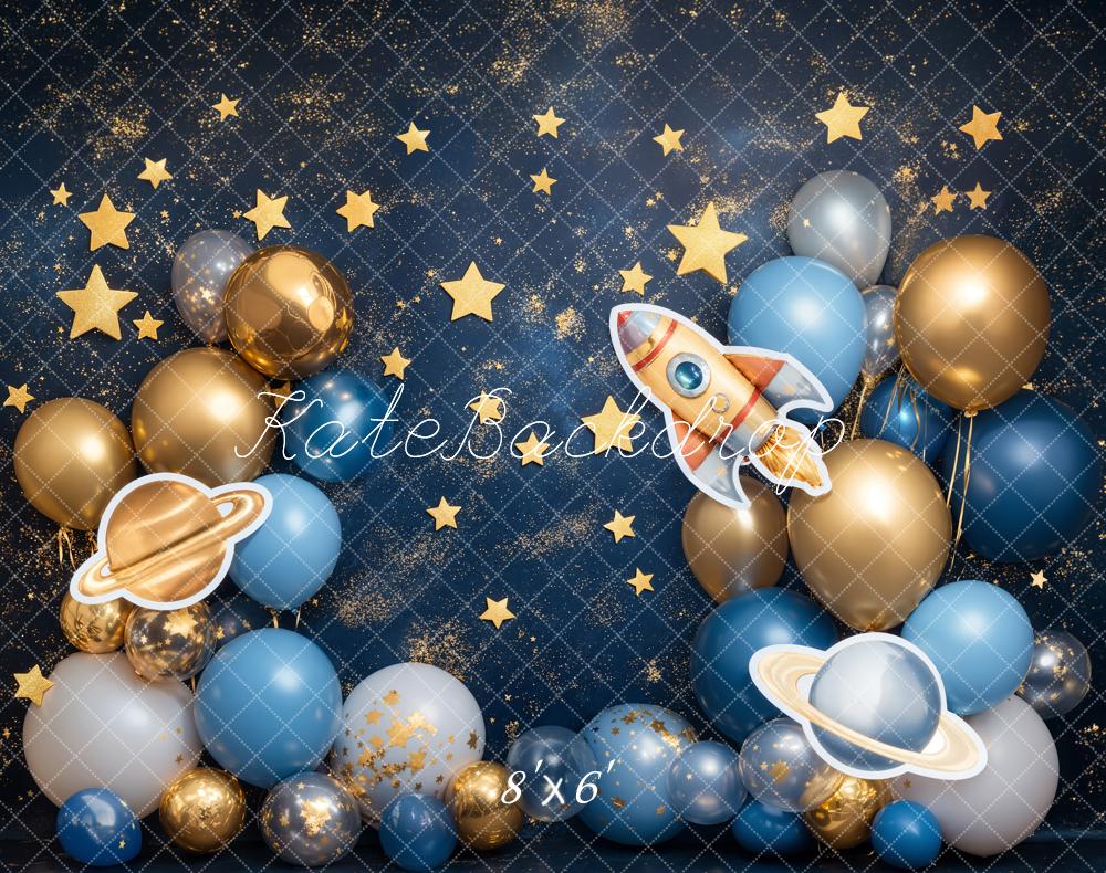 Kate Fleece Balloon Rocket Starry Sky Backdrop Cake Smash Designed by Emetselch