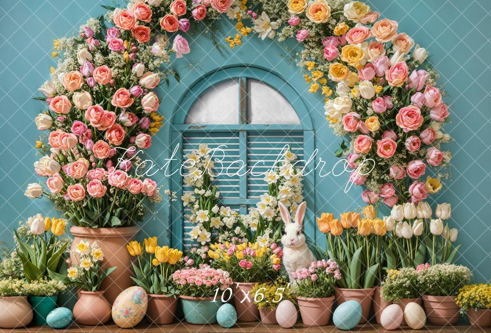 Kate Fleece Easter Bunny Floral Arch Backdrop Designed by Emetselch