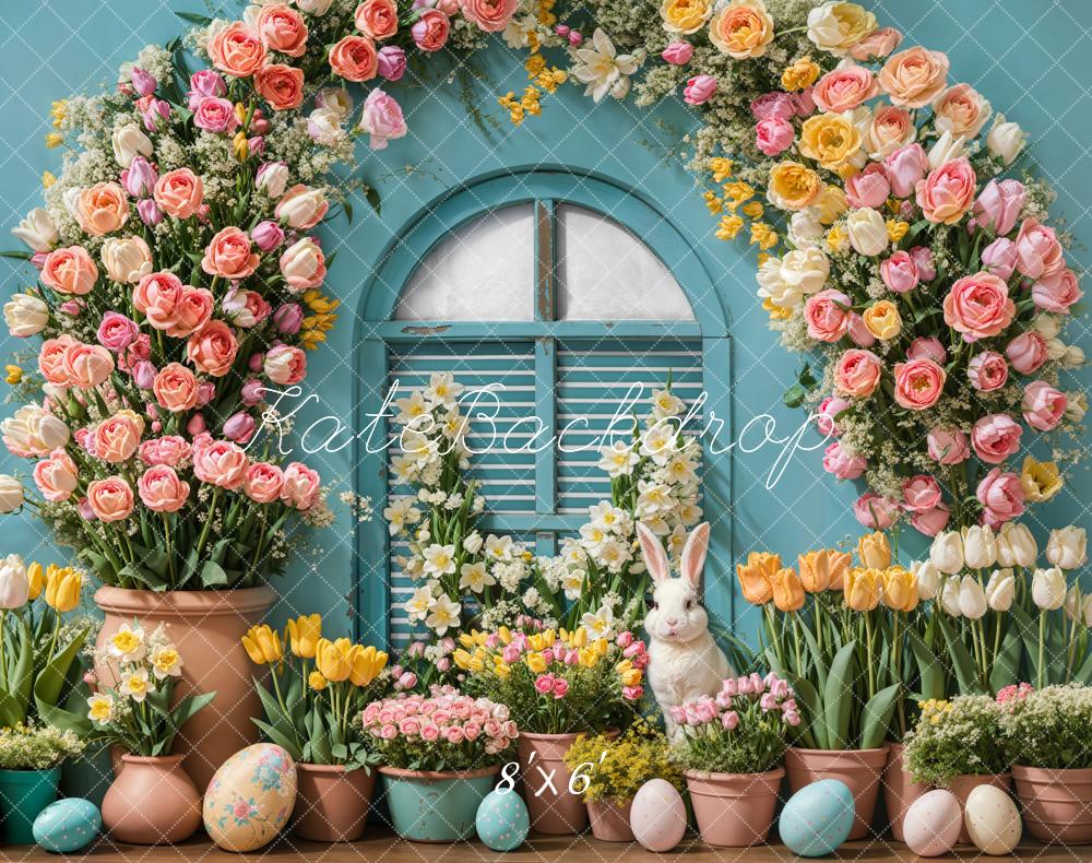 Kate Fleece Easter Bunny Floral Arch Backdrop Designed by Emetselch