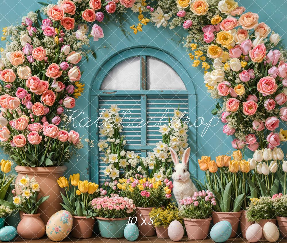 Kate Fleece Easter Bunny Floral Arch Backdrop Designed by Emetselch