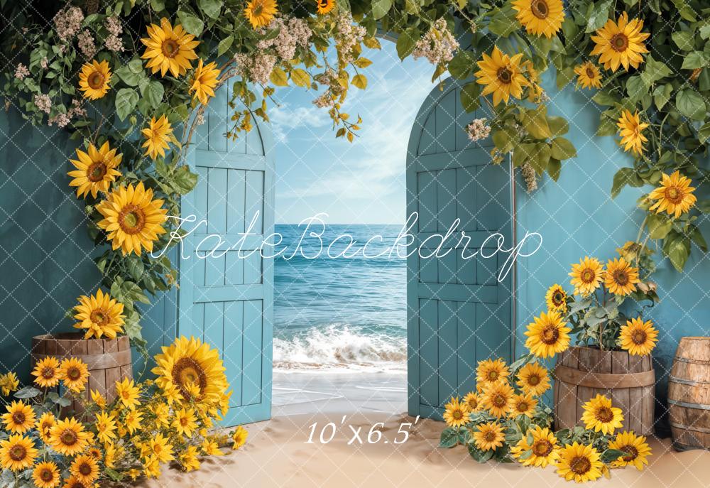 Kate Fleece Autumn Summer Sea Sunflower Backdrop Designed by Emetselch