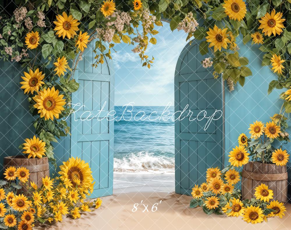 Kate Fleece Autumn Summer Sea Sunflower Backdrop Designed by Emetselch