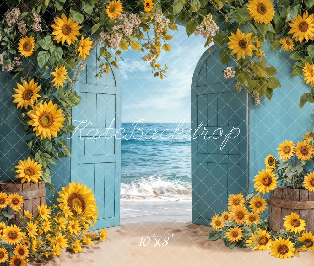 Kate Fleece Autumn Summer Sea Sunflower Backdrop Designed by Emetselch