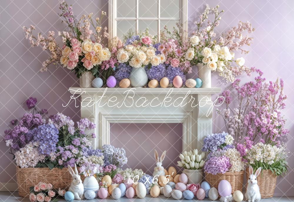 Kate Fleece Easter Fireplace  Light Purple Backdrop Designed by Emetselch - Kate Backdrop AU