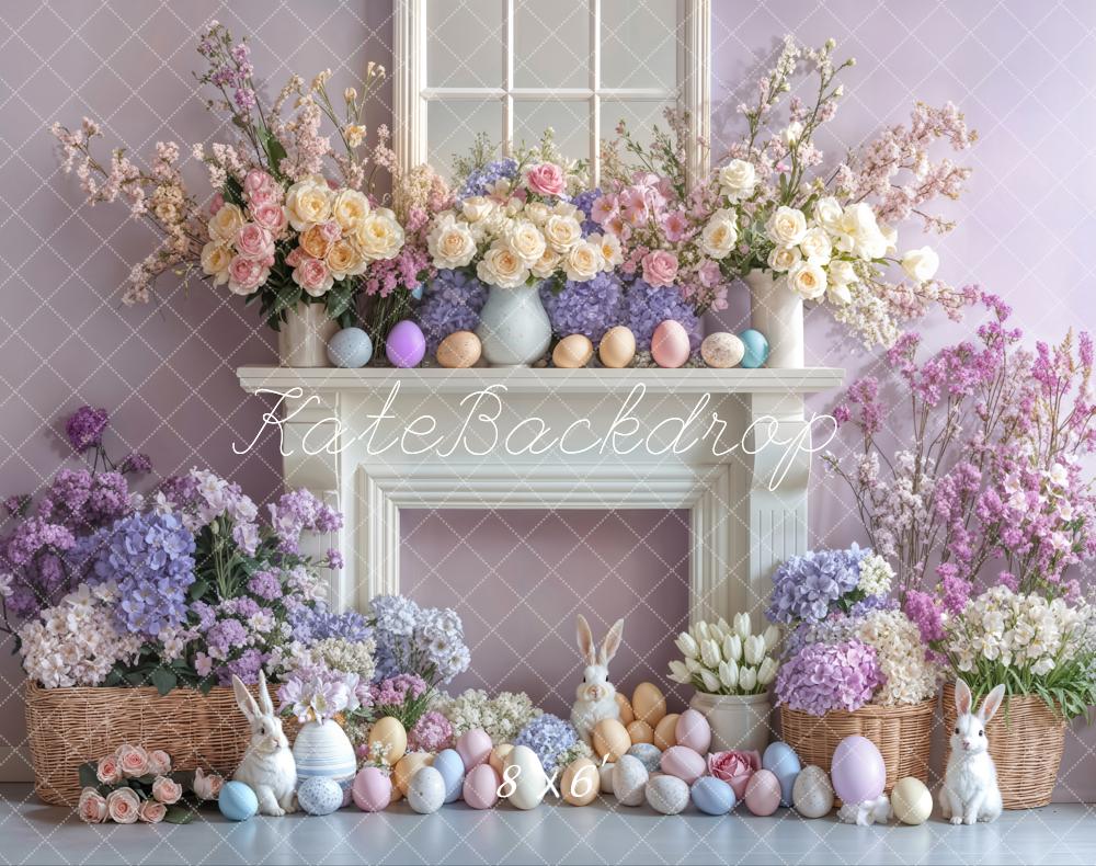 Kate Fleece Easter Fireplace  Light Purple Backdrop Designed by Emetselch - Kate Backdrop AU