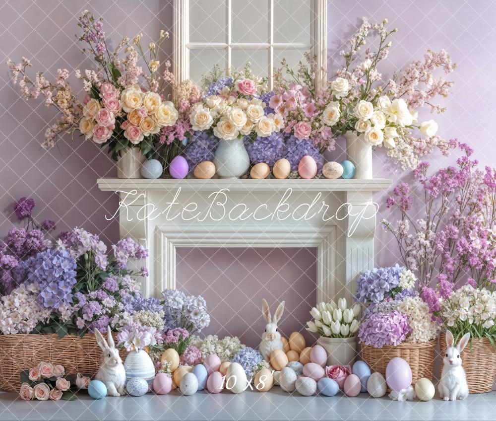 Kate Fleece Easter Fireplace  Light Purple Backdrop Designed by Emetselch - Kate Backdrop AU