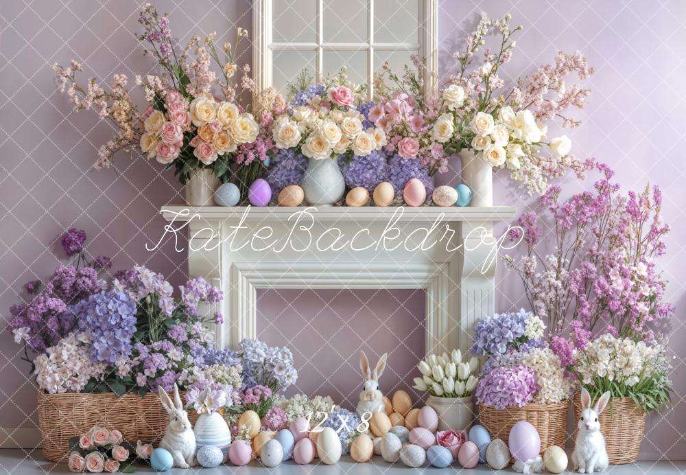 Kate Fleece Easter Fireplace  Light Purple Backdrop Designed by Emetselch - Kate Backdrop AU