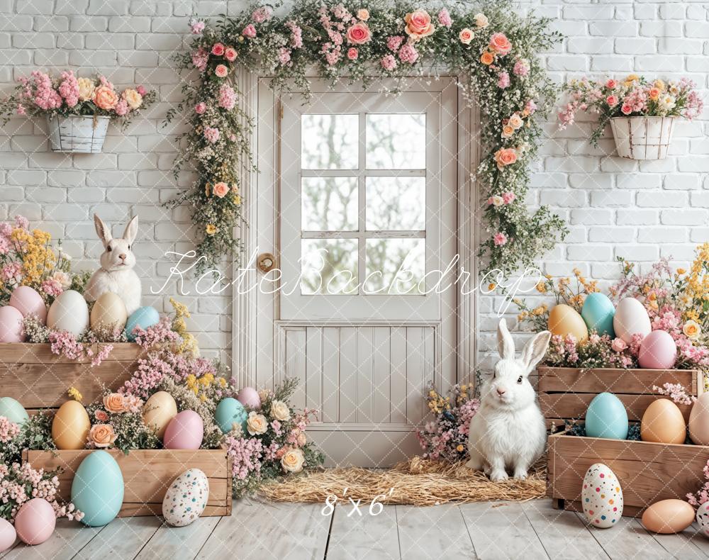 Kate Fleece Easter Eggs Brick Wall Door Backdrop Designed by Emetselch - Kate Backdrop AU