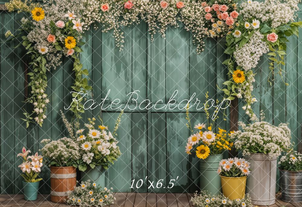 Kate Fleece Green Wooden Spring Backdrop Designed by Emetselch - Kate Backdrop AU