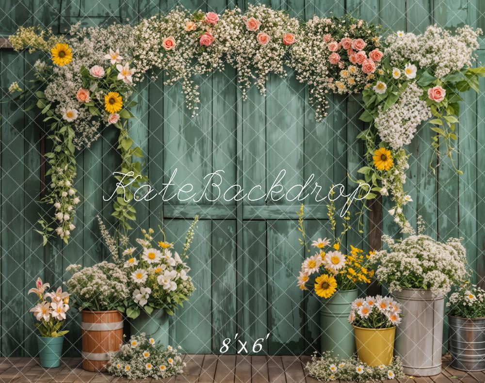Kate Fleece Green Wooden Spring Backdrop Designed by Emetselch - Kate Backdrop AU