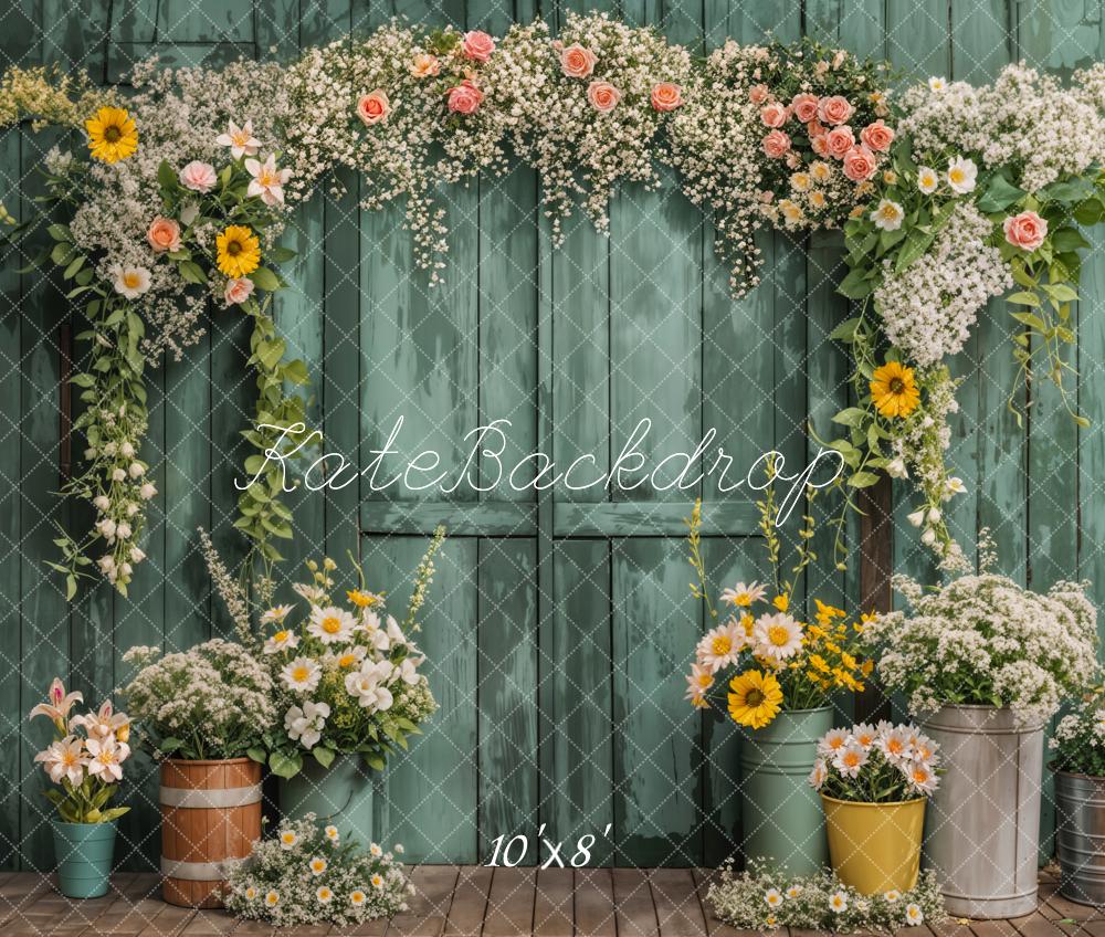 Kate Fleece Green Wooden Spring Backdrop Designed by Emetselch - Kate Backdrop AU