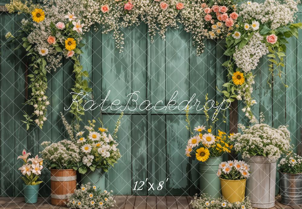 Kate Fleece Green Wooden Spring Backdrop Designed by Emetselch - Kate Backdrop AU