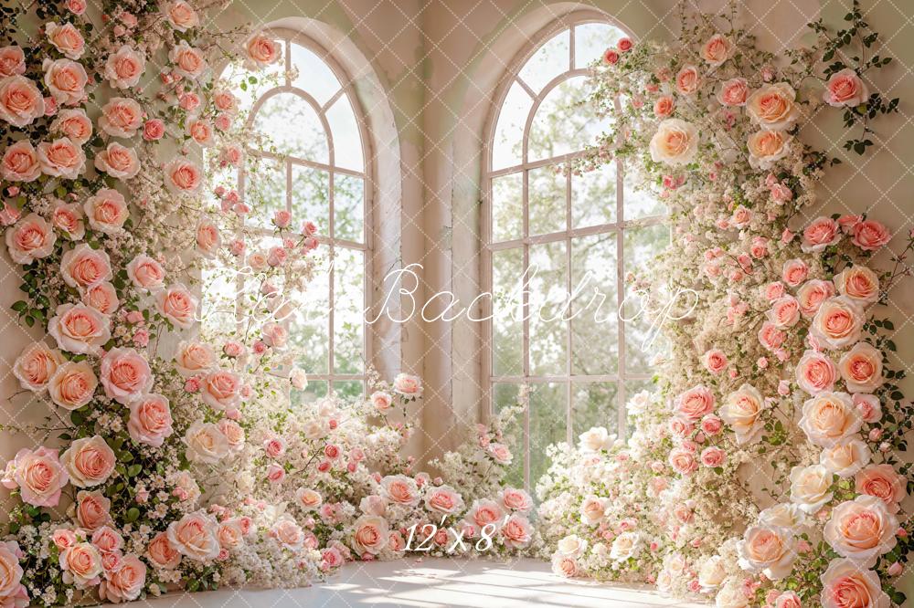 Kate Fleece Spring Flower Window Corner Backdrop Designed by Emetselch