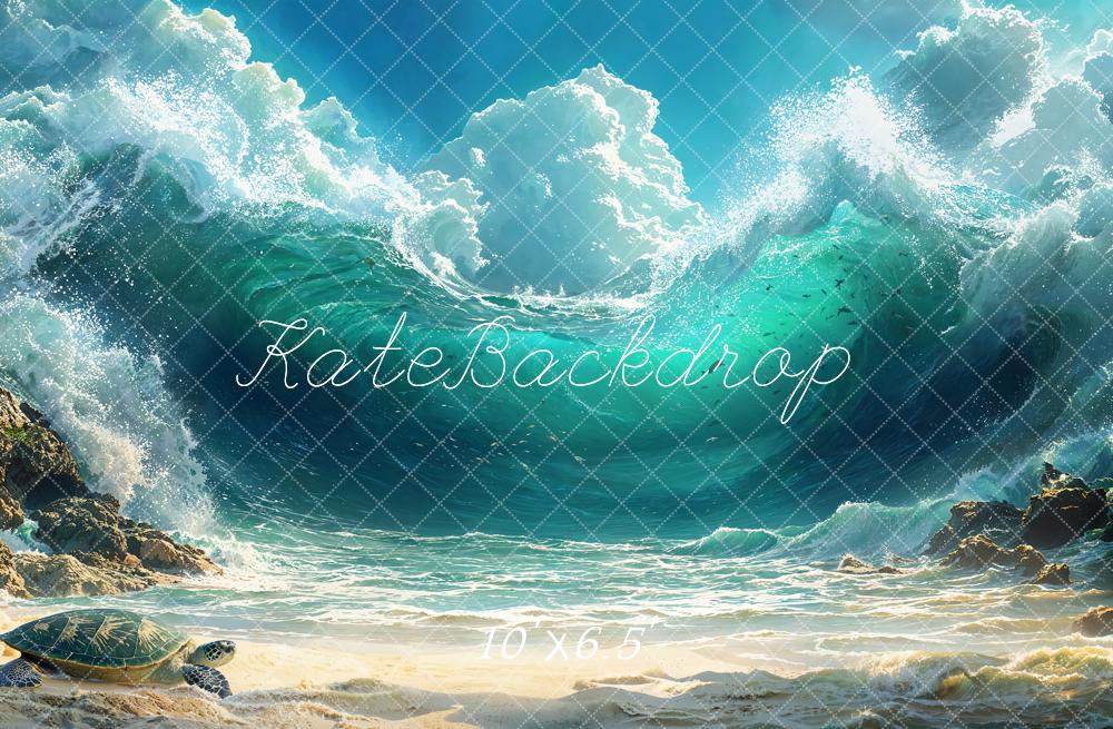 Kate Fleece Beach Ocean Wave Turtle Backdrop Designed by Emetselch