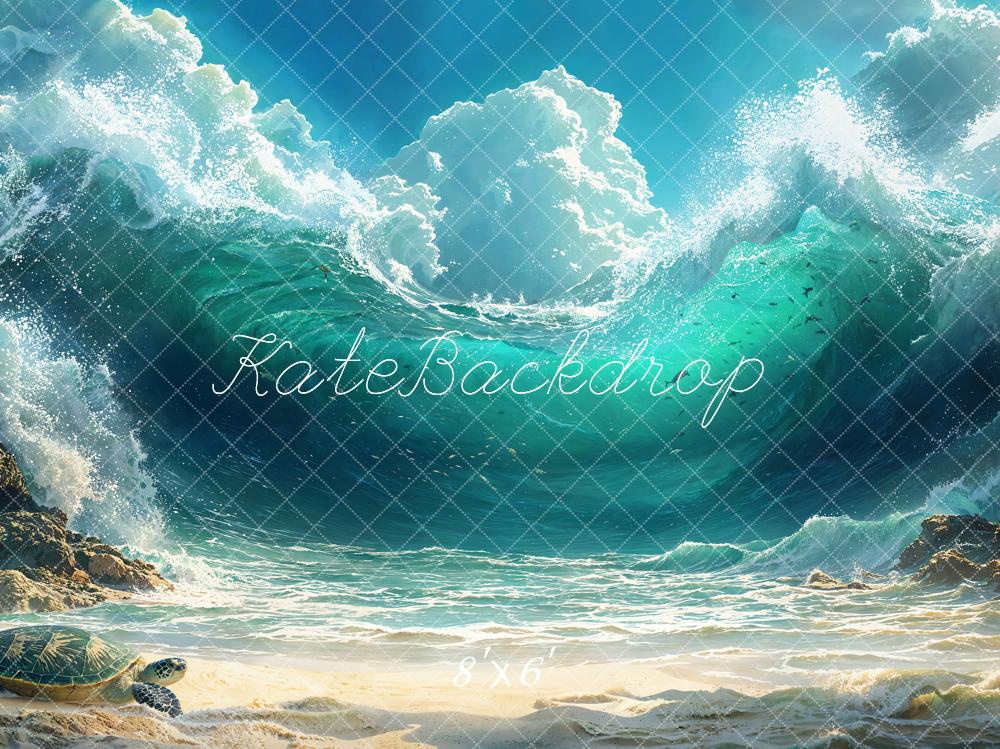 Kate Fleece Beach Ocean Wave Turtle Backdrop Designed by Emetselch