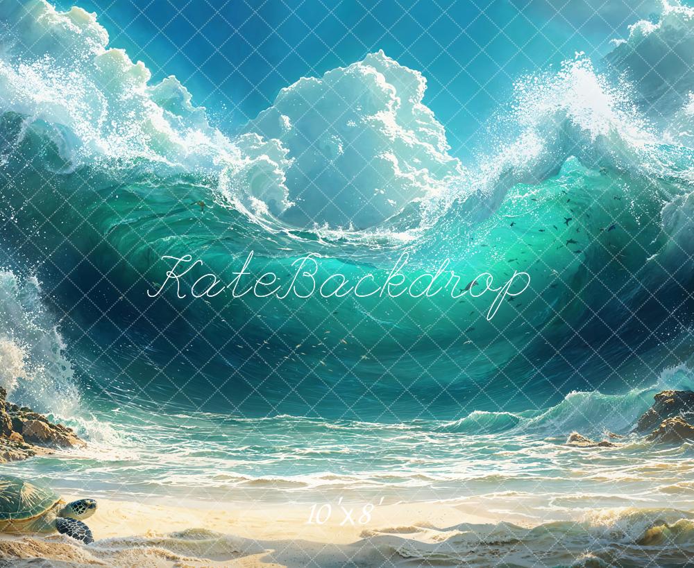 Kate Fleece Beach Ocean Wave Turtle Backdrop Designed by Emetselch - Kate Backdrop AU