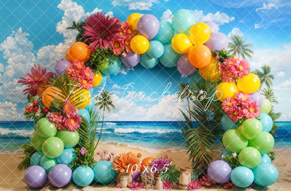 Kate Fleece Tropical Beach Balloon Arch Backdrop Designed by Emetselch