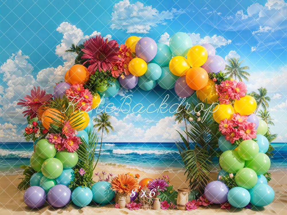 Kate Fleece Tropical Beach Balloon Arch Backdrop Designed by Emetselch