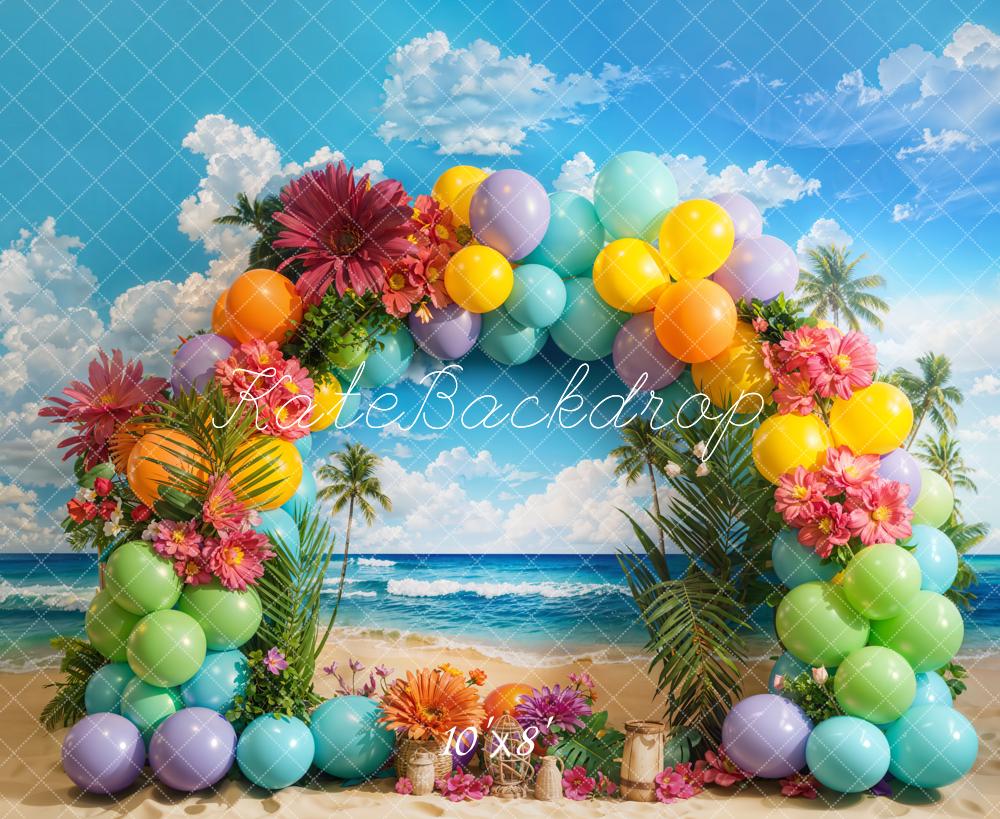 Kate Fleece Tropical Beach Balloon Arch Backdrop Designed by Emetselch