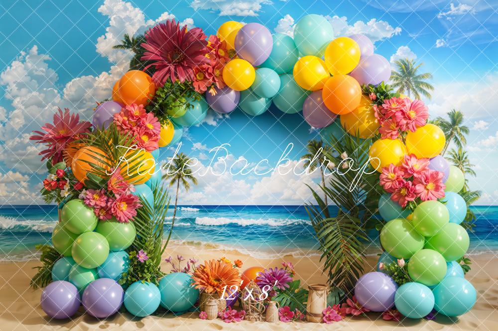 Kate Fleece Tropical Beach Balloon Arch Backdrop Designed by Emetselch