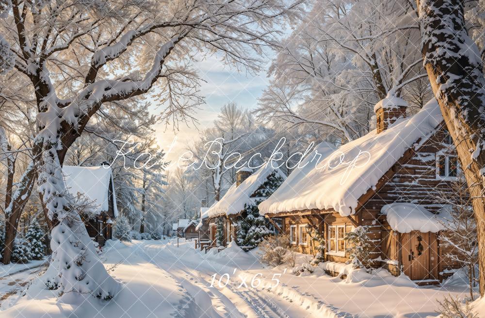 Kate Fleece Snowy Winter Village Backdrop Designed by Kate Image