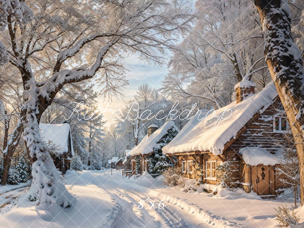 Kate Fleece Snowy Winter Village Backdrop Designed by Kate Image