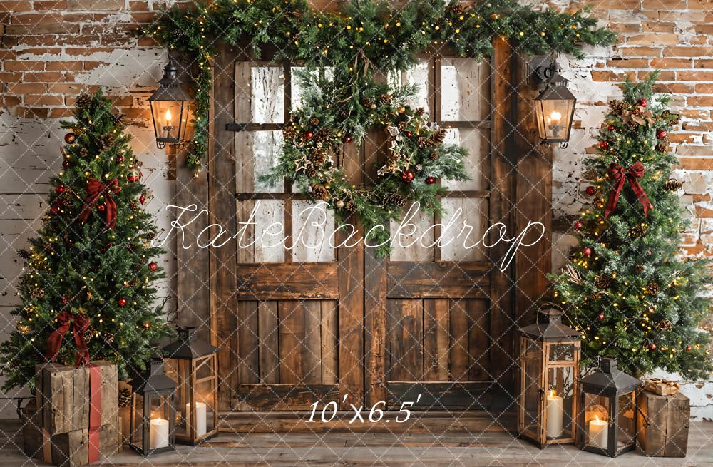 Kate Fleece Christmas Tree Wooden Door Backdrop Designed by Emetselch