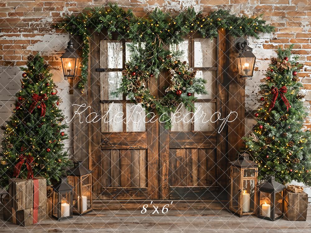 Kate Fleece Christmas Tree Wooden Door Backdrop Designed by Emetselch