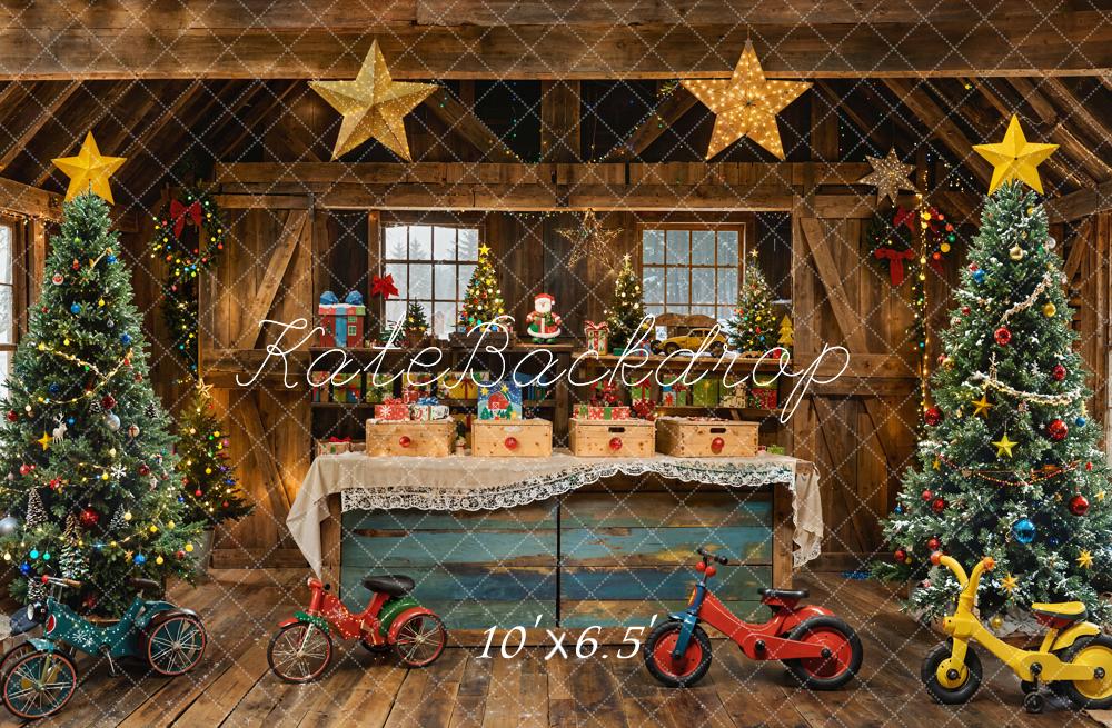 Kate Fleece Christmas Tree Wooden House  Backdrop Designed by Emetselch