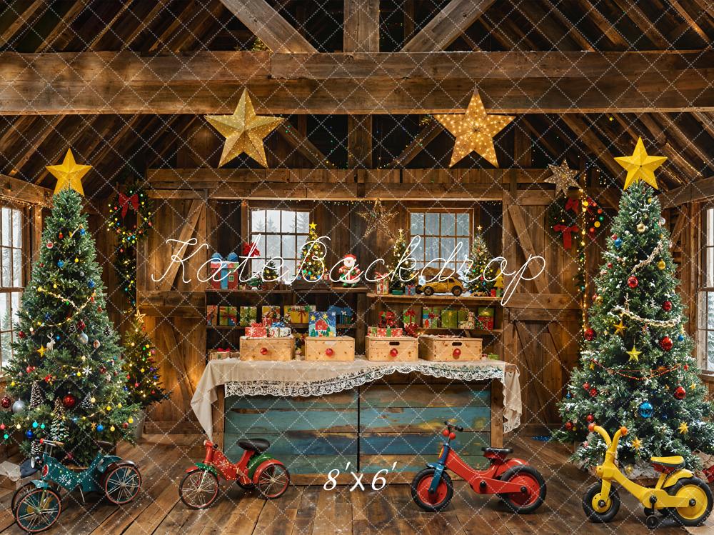 Kate Fleece Christmas Tree Wooden House  Backdrop Designed by Emetselch