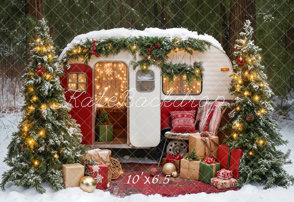 Kate Fleece Christmas Tree RV Snow Backdrop Designed by Emetselch