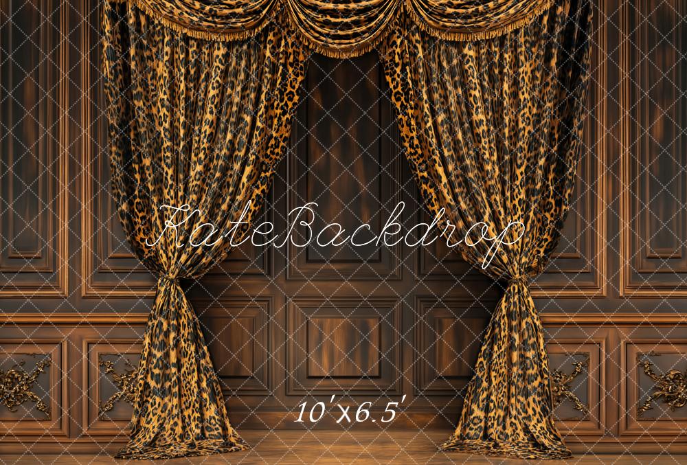 Kate Fleece Vintage Wall Leopard Curtains Backdrop Designed by Emetselch