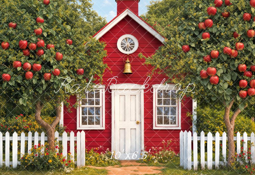 Kate Fleece Red House Apple Orchard Backdrop Designed by Emetselch - Kate Backdrop AU