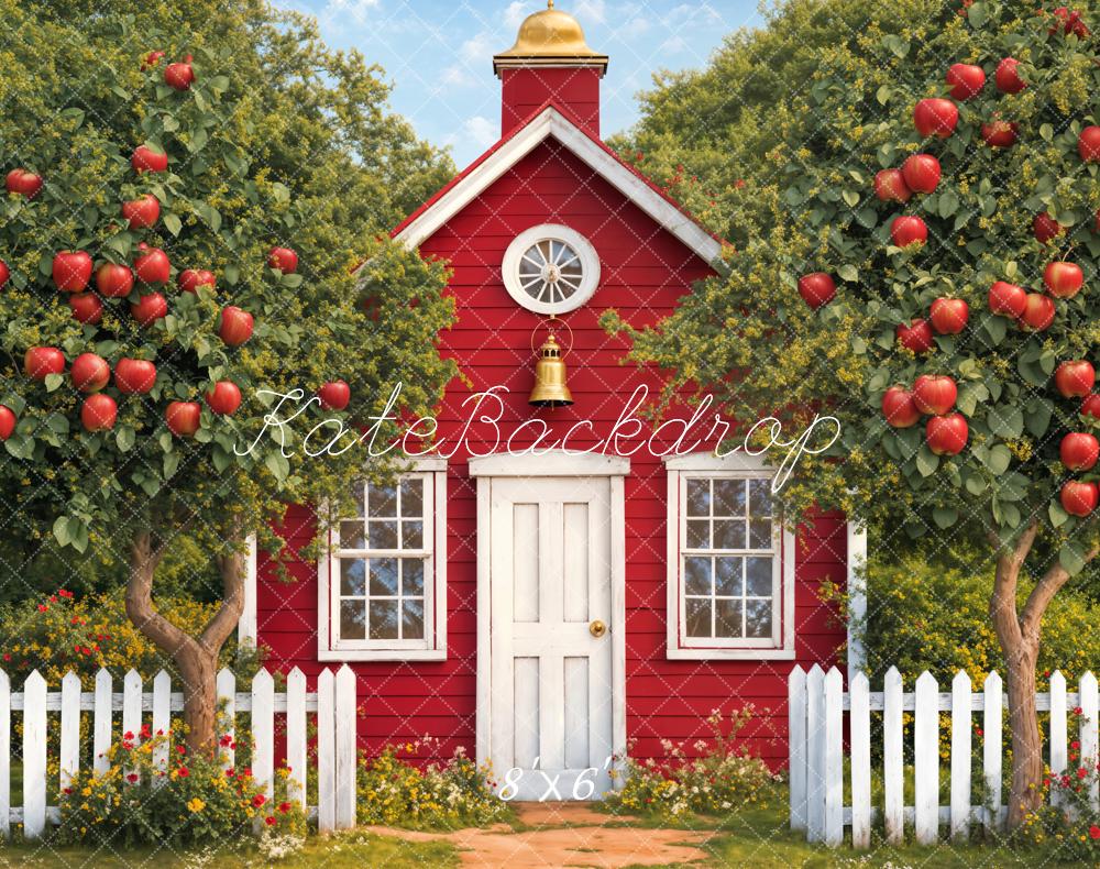 Kate Fleece Red House Apple Orchard Backdrop Designed by Emetselch - Kate Backdrop AU