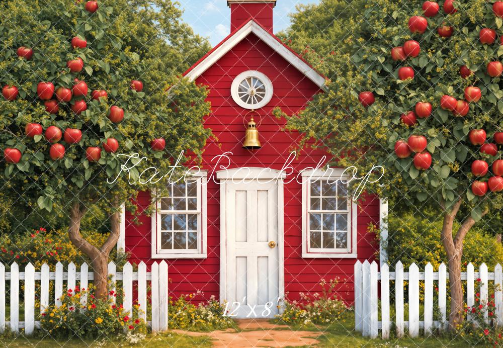 Kate Fleece Red House Apple Orchard Backdrop Designed by Emetselch - Kate Backdrop AU