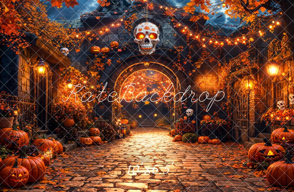 Kate Fleece Autumn Halloween Skull Backdrop Designed by Emetselch