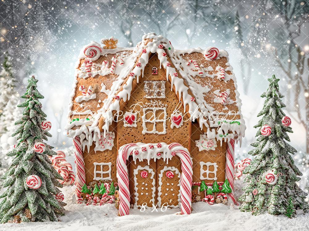 Kate Christmas Snow Gingerbread House Backdrop Designed by Chain Photography