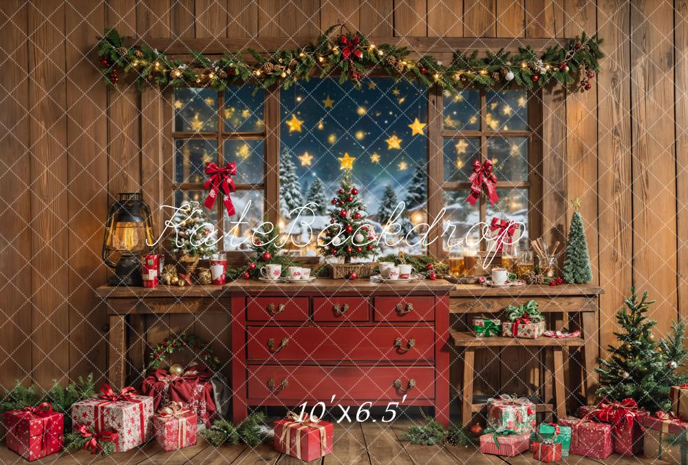 Kate Christmas Tree Starry Sky Window Backdrop Designed by Chain Photography