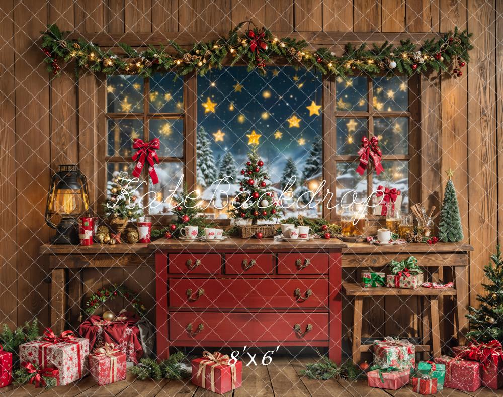 Kate Christmas Tree Starry Sky Window Backdrop Designed by Chain Photography