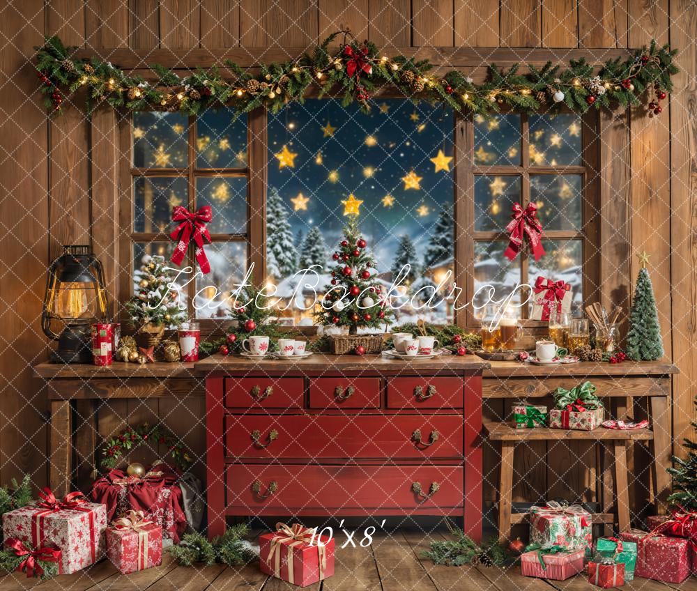 Kate Christmas Tree Starry Sky Window Backdrop Designed by Chain Photography