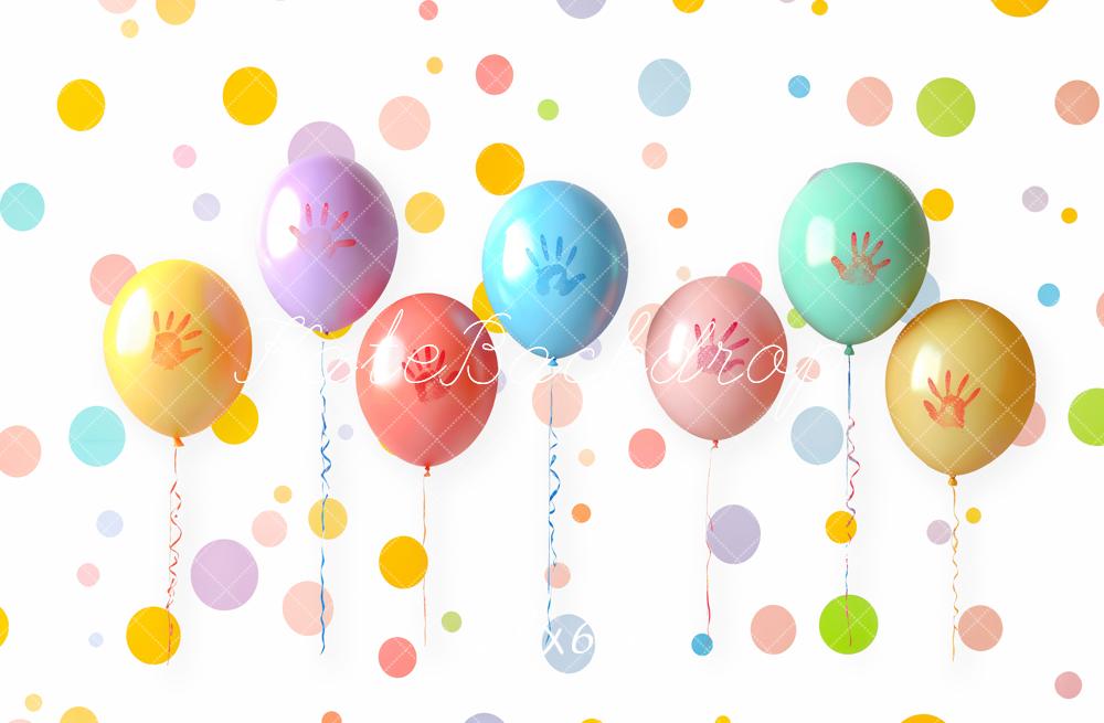Kate Colourful Balloons Handprints Polka Dots Fleece Backdrop Designed by Emetselch - Kate Backdrop AU