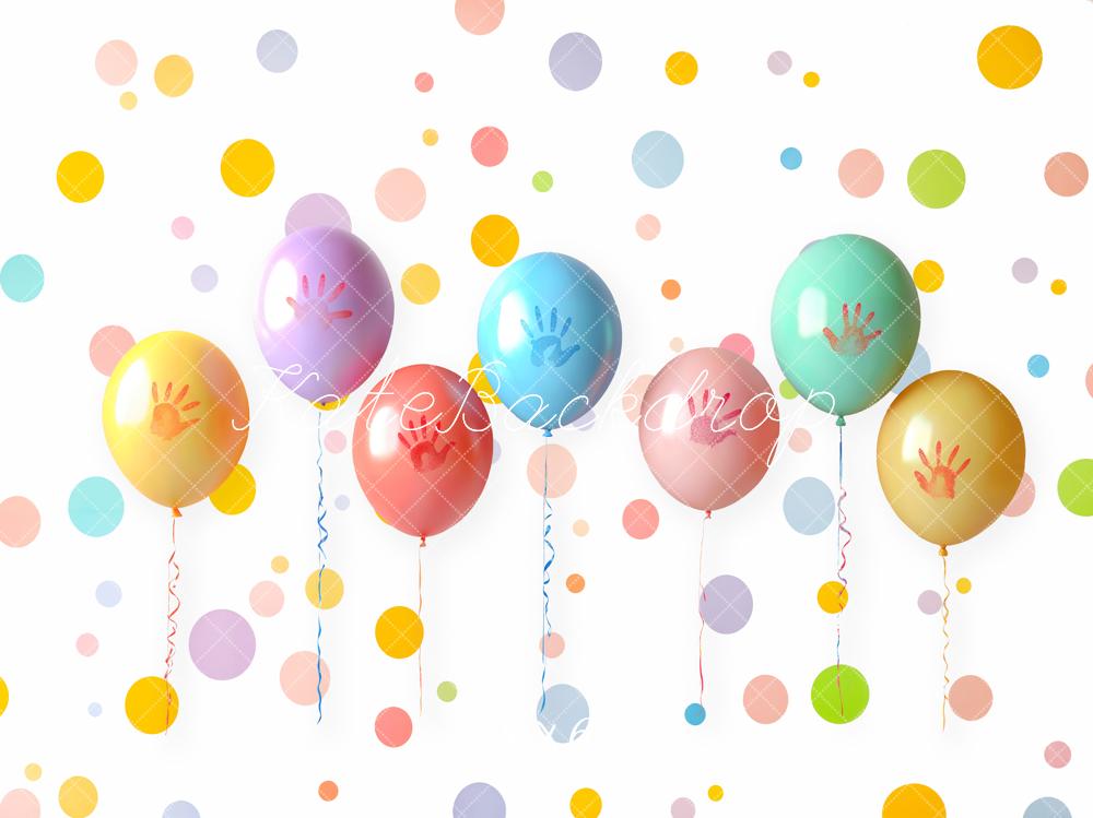 Kate Colourful Balloons Handprints Polka Dots Fleece Backdrop Designed by Emetselch - Kate Backdrop AU