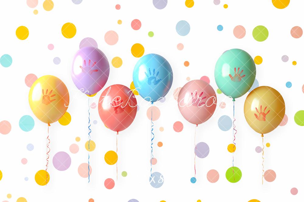 Kate Colourful Balloons Handprints Polka Dots Fleece Backdrop Designed by Emetselch - Kate Backdrop AU