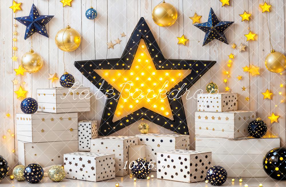 Kate Star Lights Gift Boxes Wooden Wall Fleece Backdrop Designed by Emetselch - Kate Backdrop AU