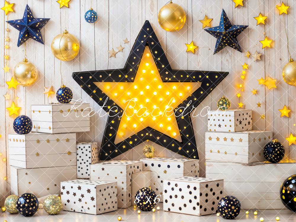Kate Star Lights Gift Boxes Wooden Wall Fleece Backdrop Designed by Emetselch - Kate Backdrop AU